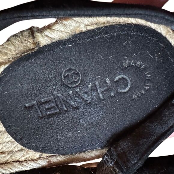 Chanel Authentic Women's Camellia Flower Suede Wedge Espadrilles Size 9.5 - Picture 3 of 12